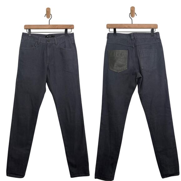Alexander Wang Mens Cotton Jeans Size 28 Gray Blue Lambskin Leather Pocket Pants - Picture 1 of 10